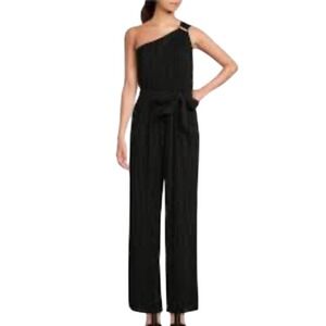 NWT! DKNY by Donna Karan Black Plisse One Shoulder Sleeveless Jumpsuit Size L